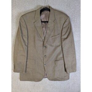 Oscar de la Renta Blazer Men 46L Brown Houndstooth Lambs Wool Cashmere Academia